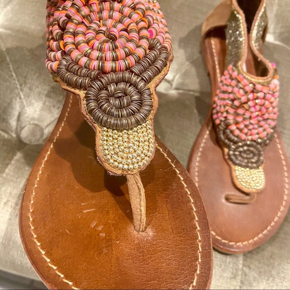 Steve Madden Beaded Pharaoh Thong Sandals Suede Leather - Picture 3 of 9
